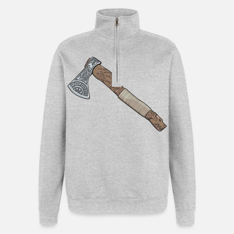 Hache Fenrir faite à la main - Sweat à zip 1/4 - gris chiné