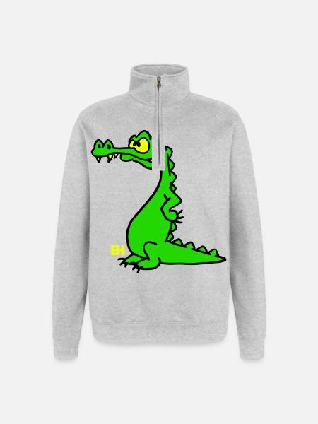 Smiling Crocodile, dreifarbiges Design - Quarter-Zip-Sweatshirt - Grau meliert