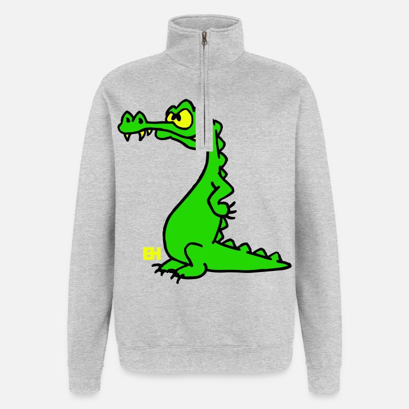 Smiling Crocodile, dreifarbiges Design - Quarter-Zip-Sweatshirt - Grau meliert
