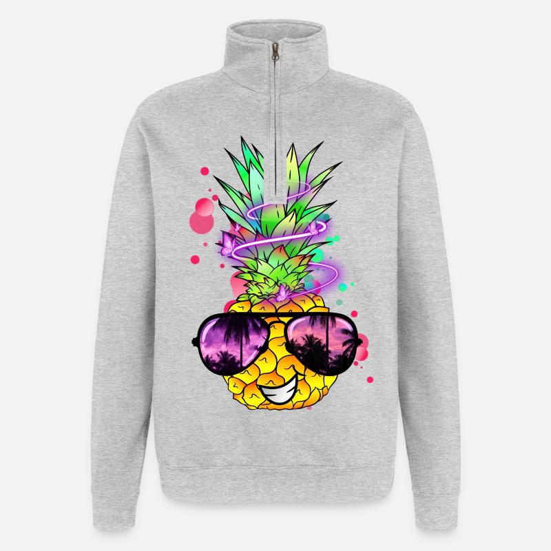 coole Ananas mit Neon Spirale - Quarter-Zip-Sweatshirt - Grau meliert