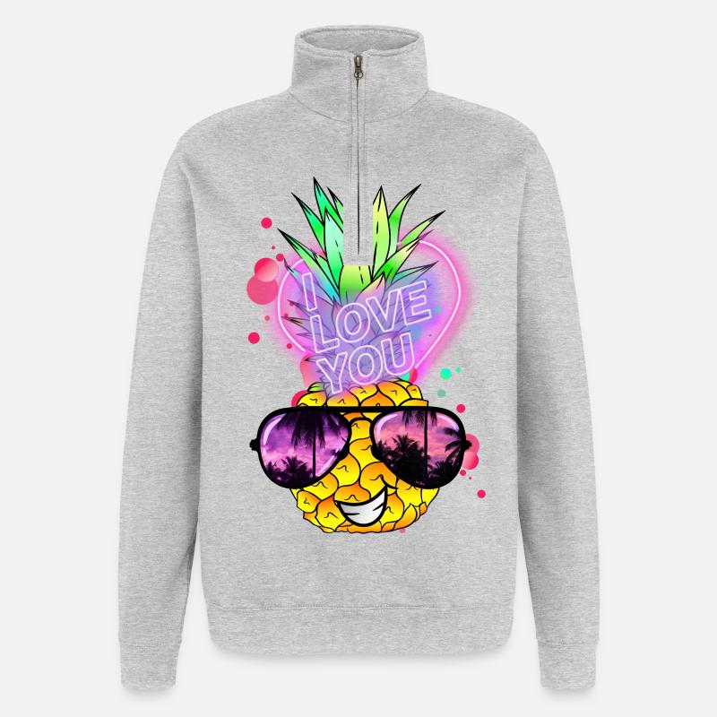 Ananas amoureux - Sweat à zip 1/4 - gris chiné