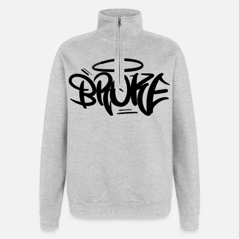 Style de conception de graffiti brisé - Sweat à zip 1/4 - gris chiné