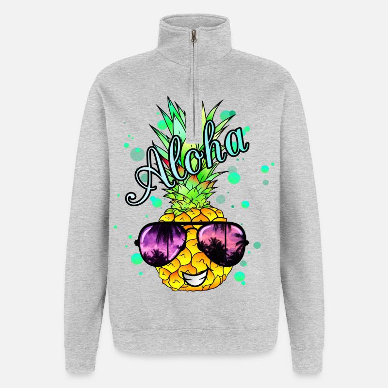 Aloha Ananas mit Farbspritzern - Quarter-Zip-Sweatshirt - Grau meliert