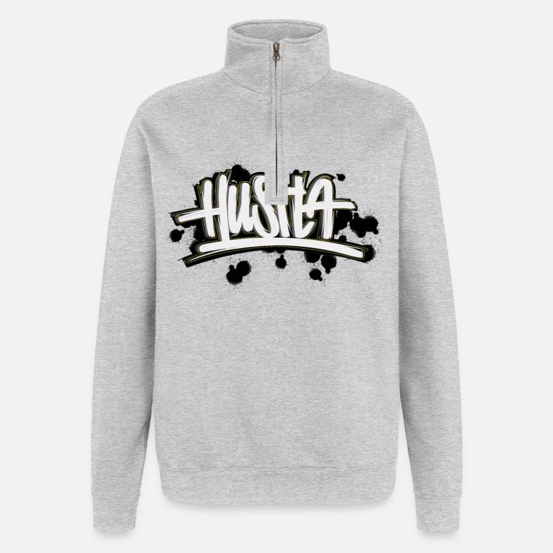 Hustla Graffiti Lettering - Quarter-Zip Sweatshirt - heather grey