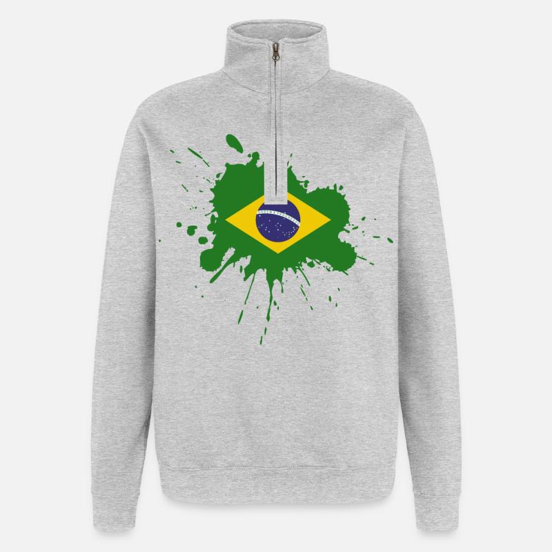 Brasilien Flagge Fleckendesign - Quarter-Zip-Sweatshirt - Grau meliert