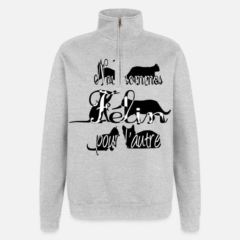 Katze - Quarter-Zip-Sweatshirt - Grau meliert