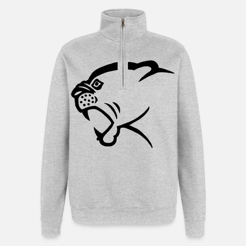 Tête de panthère noire - Sweat à zip 1/4 - gris chiné