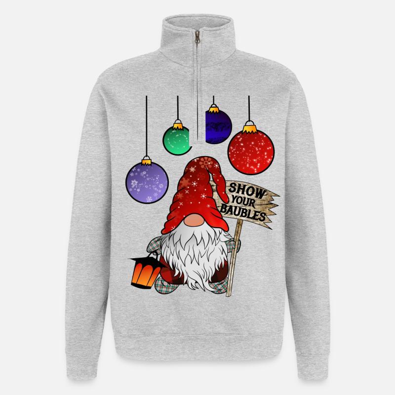 Gnome Noël Nain Joyeux Noël - Sweat à zip 1/4 - gris chiné