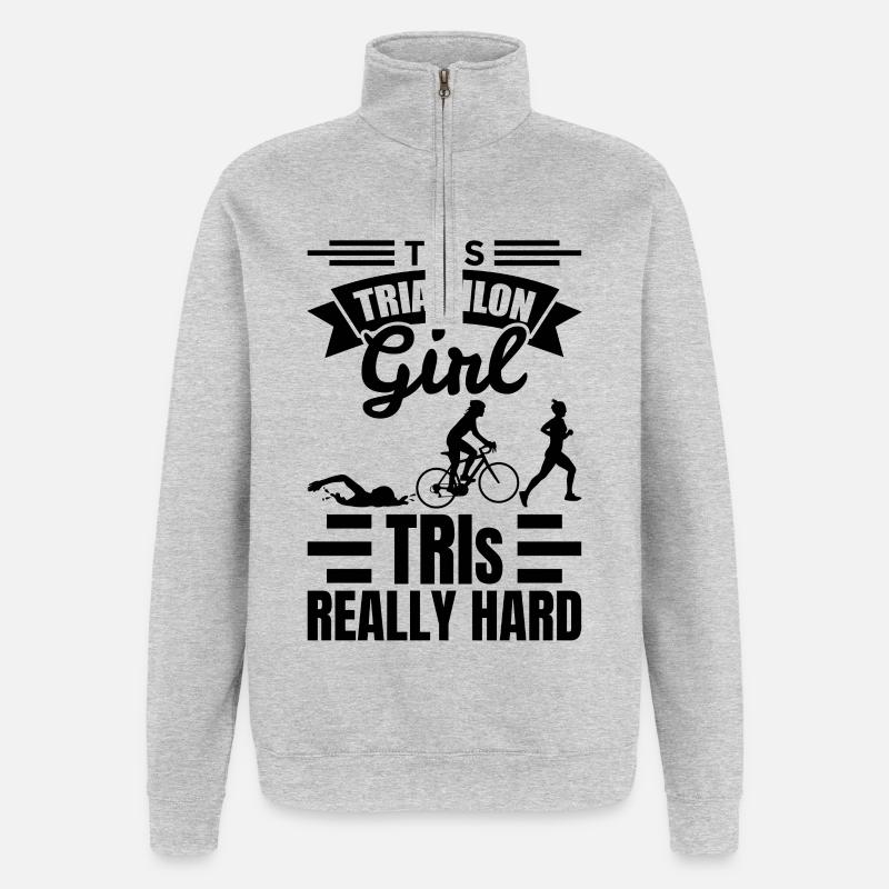 Triathlet Mädchen - Quarter-Zip-Sweatshirt - Grau meliert