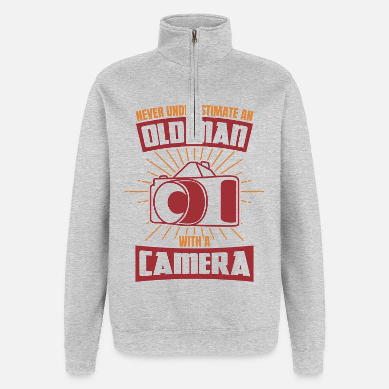 Old man with a camera - Quarter-Zip Sweatshirt - heather grey