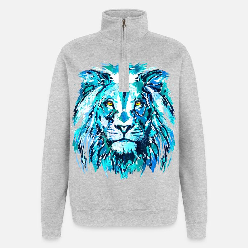 Blauer Löwenkopf - Sternzeichen Löwe - Quarter-Zip-Sweatshirt - Grau meliert