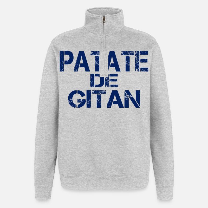Patate GITAN bleu - Sweat à zip 1/4 - gris chiné
