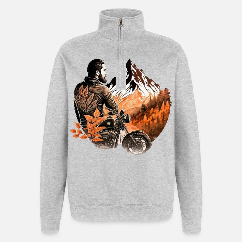 Motorrad Berge / Motorradfahrer - Quarter-Zip-Sweatshirt - Grau meliert
