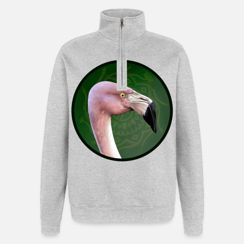 flamant rose - Sweat à zip 1/4 - gris chiné