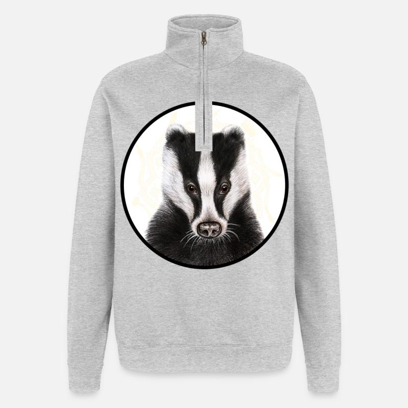 Dachs /Badger mit Logo - Quarter-Zip-Sweatshirt - Grau meliert