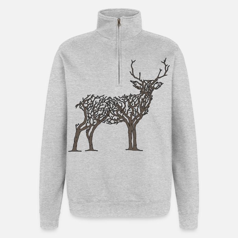 Hirsche in Ästen - Quarter-Zip-Sweatshirt - Grau meliert