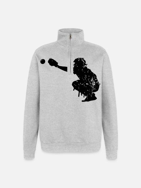 Base-ball - Sweat à zip 1/4 - gris chiné