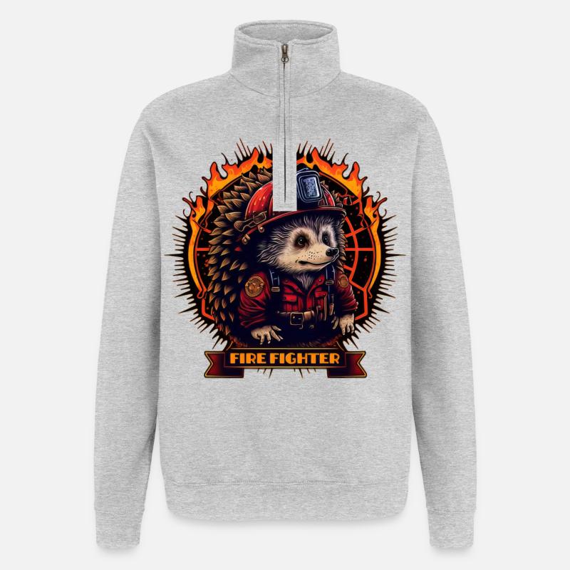 Firefighter / Feuerwehrmann / Igel - Quarter-Zip-Sweatshirt - Grau meliert