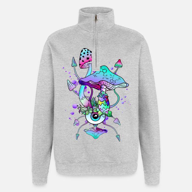 Trippy Neon Champignons Psychédéliques - Sweat à zip 1/4 - gris chiné