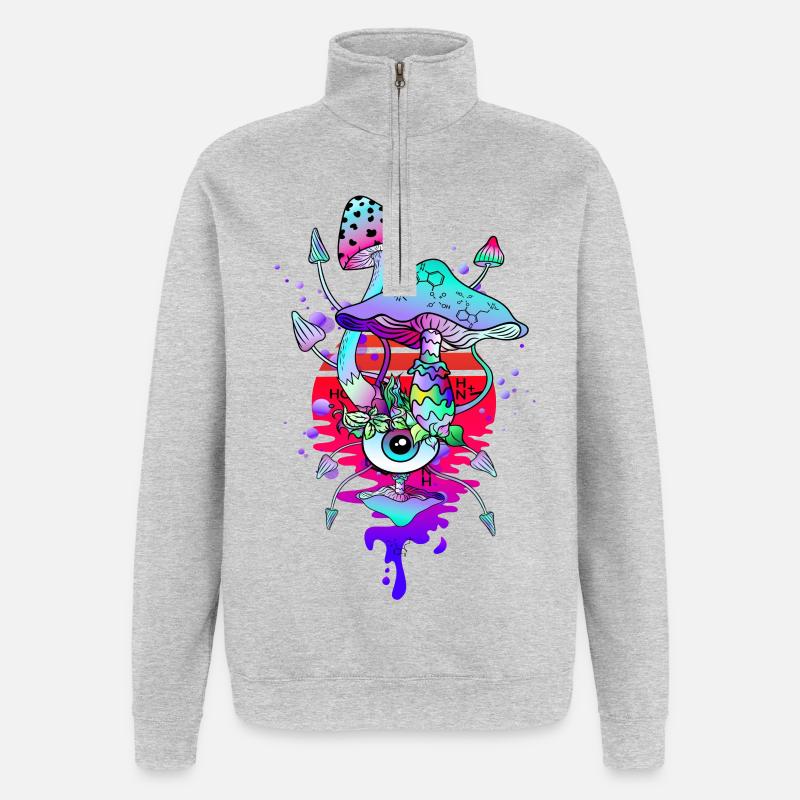 Champignons Magiques Champignons Psychédéliques - Sweat à zip 1/4 - gris chiné