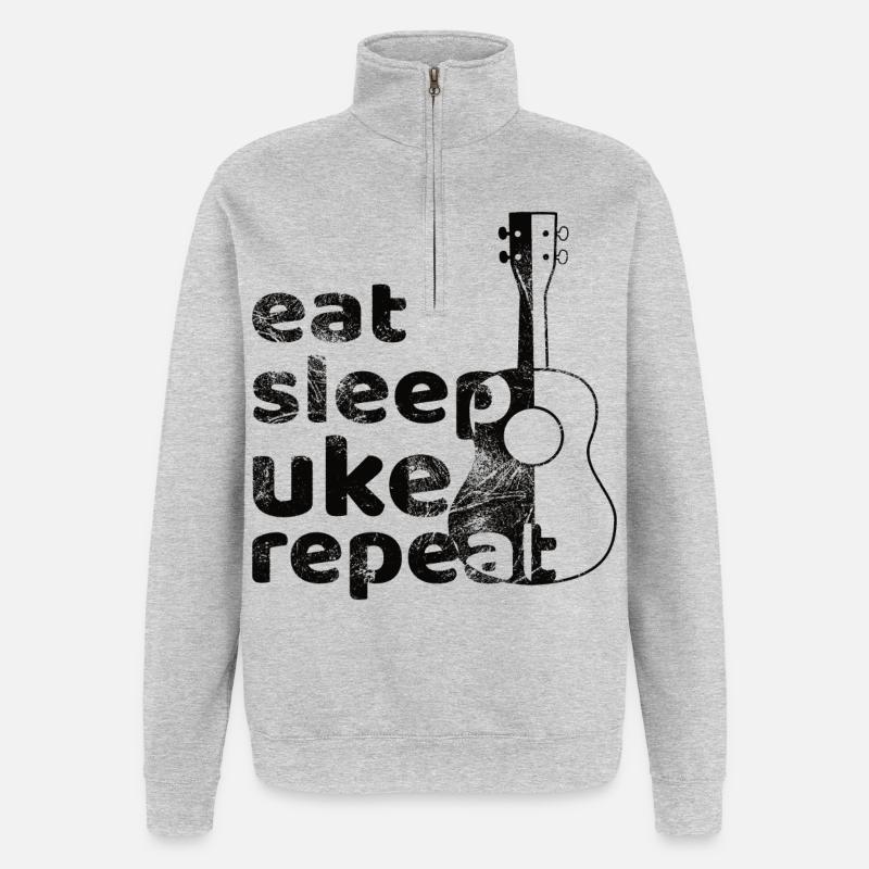 eat sleep uke repeat! schwarz - Quarter-Zip-Sweatshirt - Grau meliert