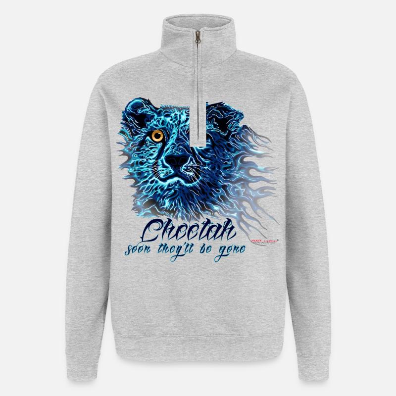 Neongepard Blaulichtflammen - Quarter-Zip-Sweatshirt - Grau meliert