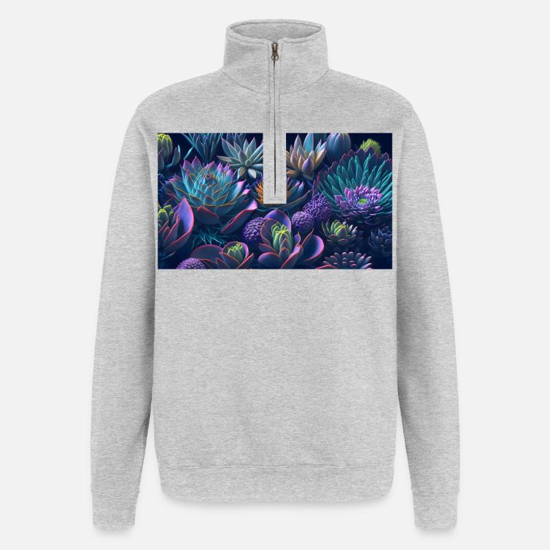 Succulent cadeau Echeveria - Sweat à zip 1/4 - gris chiné