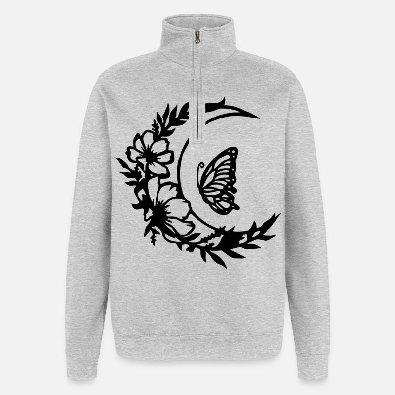 Fleurs de lune (noir) - Sweat à zip 1/4 - gris chiné