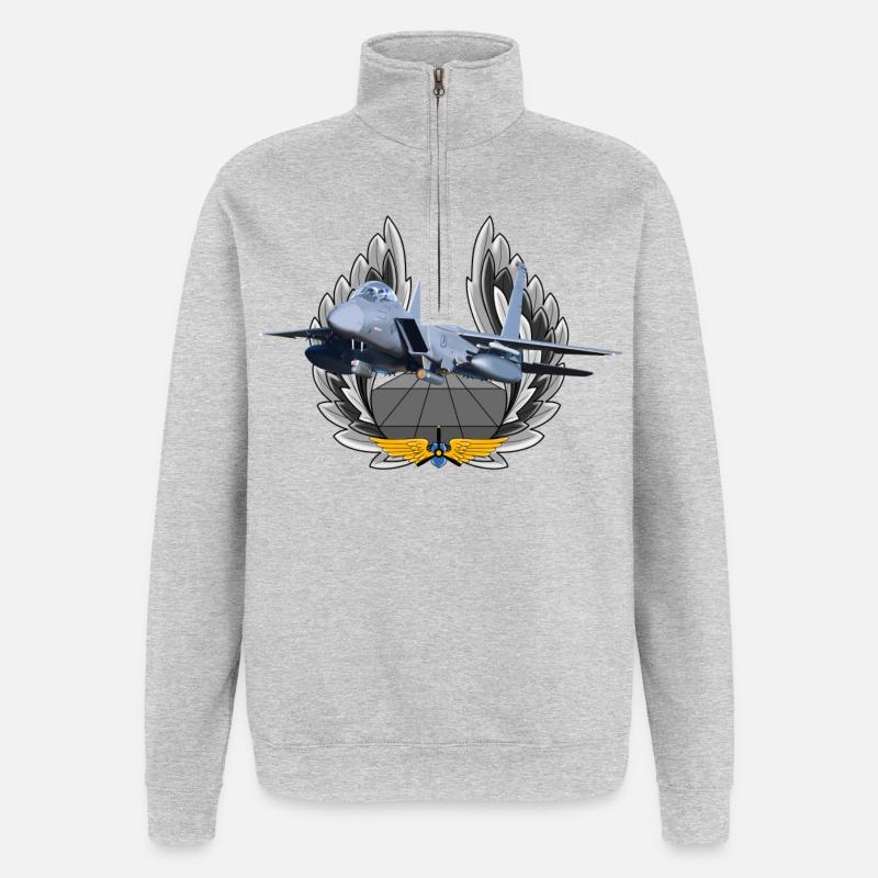 F-15 Eagle - Sweat à zip 1/4 - gris chiné