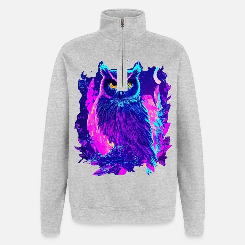 Neon leuchtende Eule Synthwave - Quarter-Zip-Sweatshirt - Grau meliert