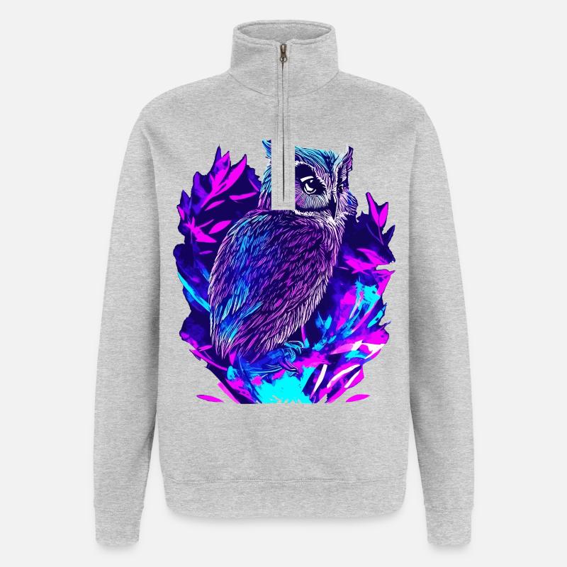 Neon Owl Psychedelic Owl Art - Sweat à zip 1/4 - gris chiné