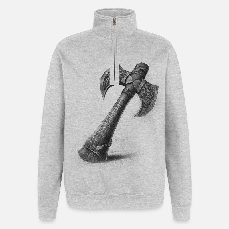 Fear the axe Wikinger Axt - Quarter-Zip-Sweatshirt - Grau meliert
