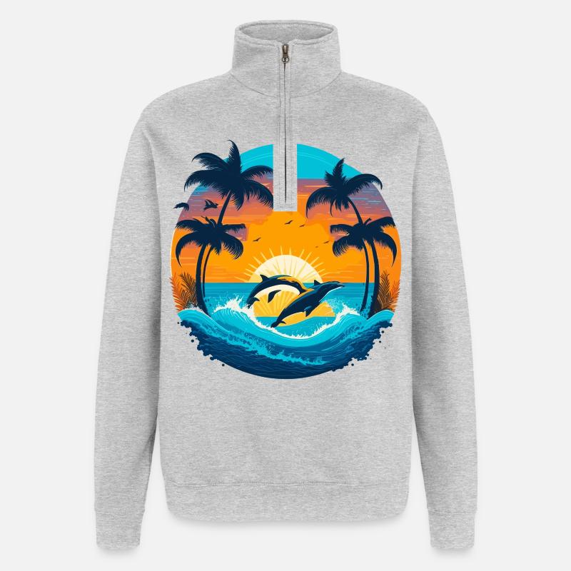 Delphin Sunset - Quarter-Zip-Sweatshirt - Grau meliert
