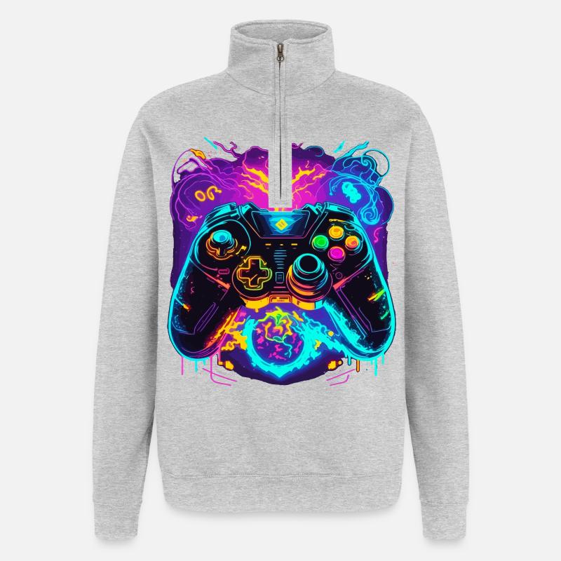 Power Graffiti Gaming Controller - Sweat à zip 1/4 - gris chiné