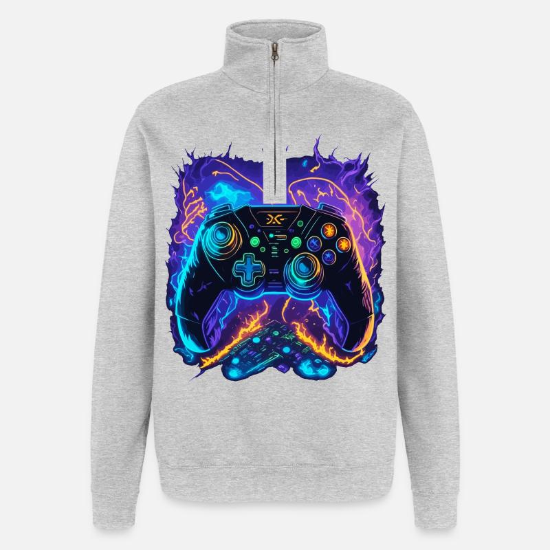 Powerful Gaming Controller Art - Quarter-Zip-Sweatshirt - Grau meliert