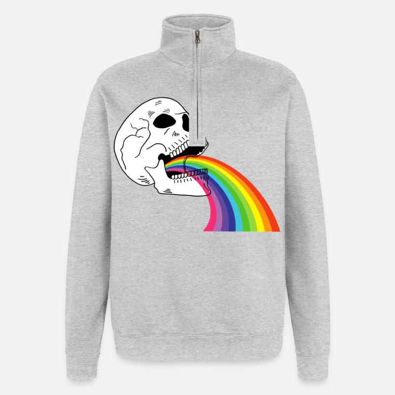 Regenbogen-Totenkopf - Quarter-Zip-Sweatshirt - Grau meliert