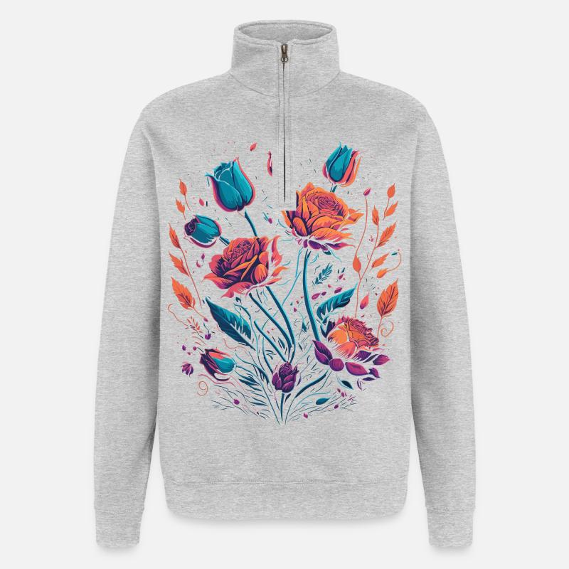 Neon Rosen Blumen Strauß - Quarter-Zip-Sweatshirt - Grau meliert