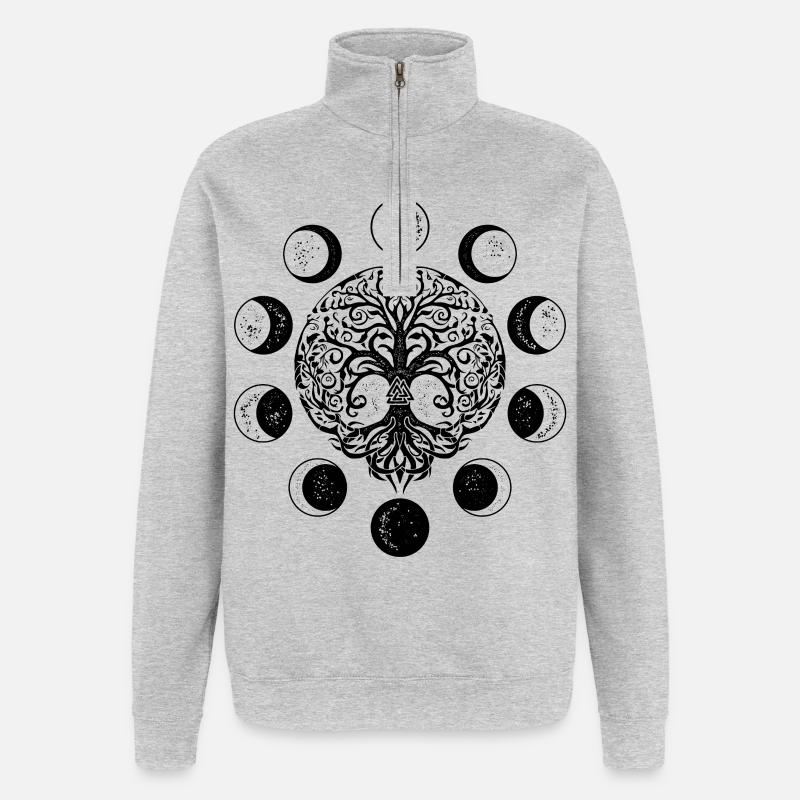 Ygdrassil Mondphasen Witchcraft Occult Lebensbaum - Quarter-Zip-Sweatshirt - Grau meliert