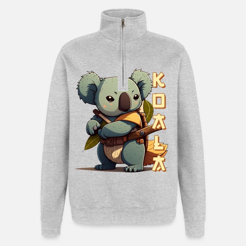 Samurai Koala with lettering - Quarter-Zip Sweatshirt - heather grey