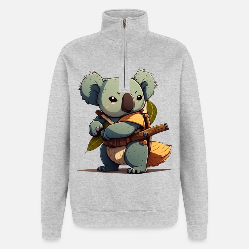 Koala als Samurai - Quarter-Zip-Sweatshirt - Grau meliert