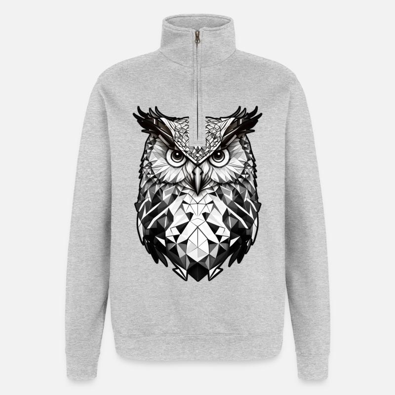 Geometrischer Eulenkopf schwarz weiss - Quarter-Zip-Sweatshirt - Grau meliert