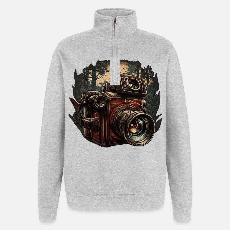 Caméra dans la forêt - Sweat à zip 1/4 - gris chiné