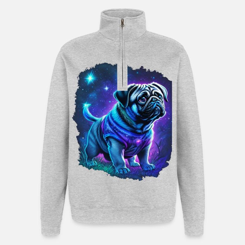 Mystischer Mops Hund - Quarter-Zip-Sweatshirt - Grau meliert