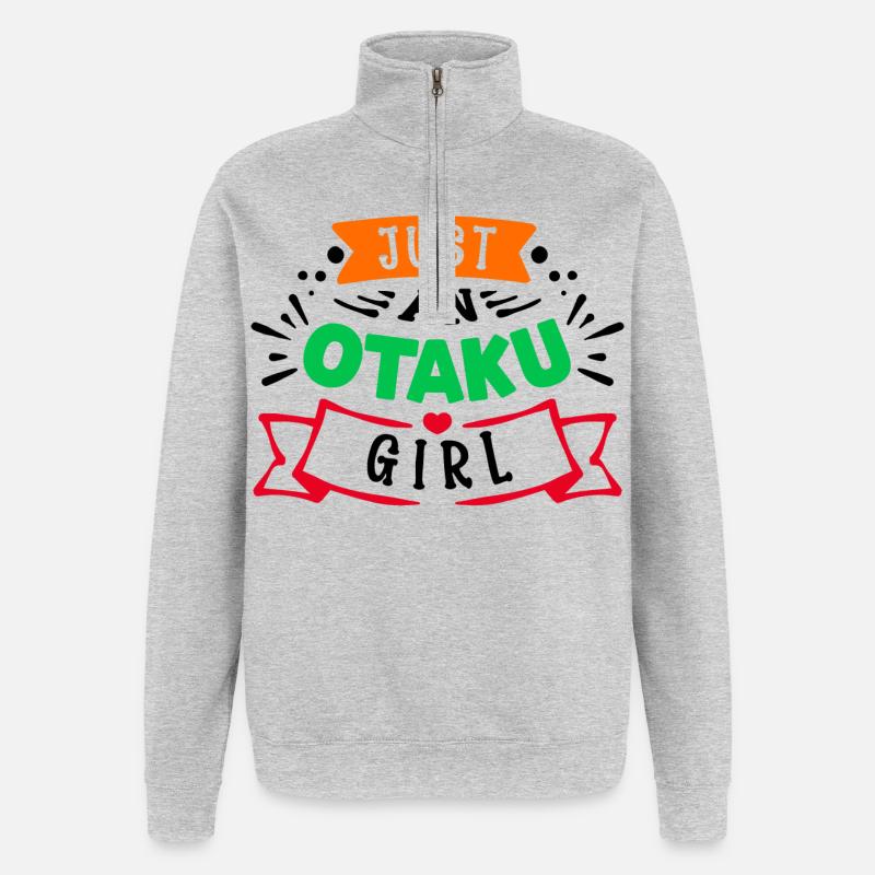 Mädchen Anime Manga Statement Otaku Mangastyle - Quarter-Zip-Sweatshirt - Grau meliert