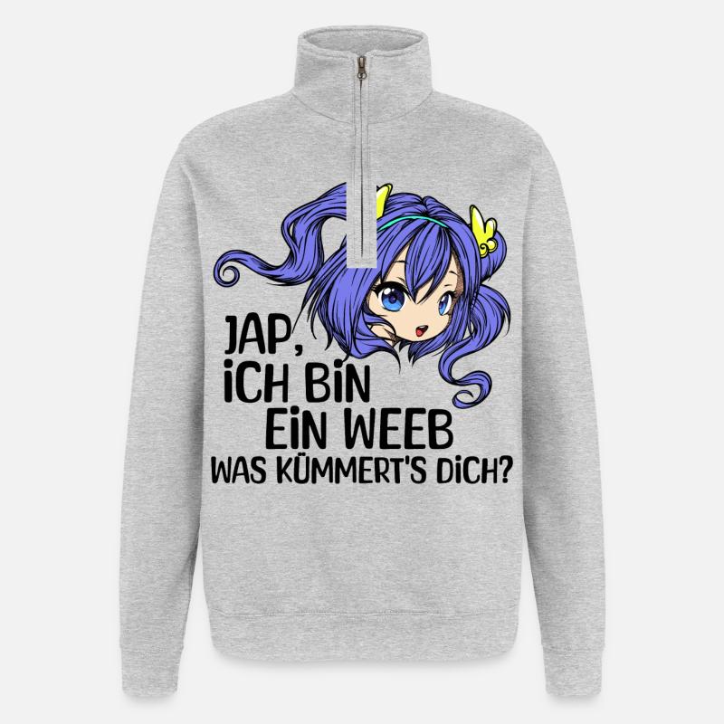 Comic Mädchen Anime Mangastyle Manga Statement - Quarter-Zip-Sweatshirt - Grau meliert