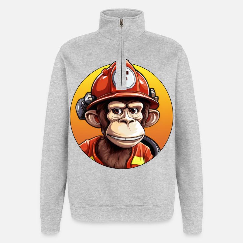 Firefighter / Monkey - Quarter-Zip Sweatshirt - heather grey