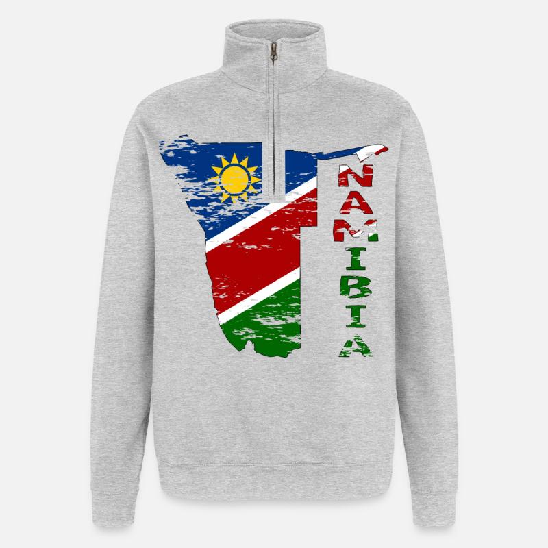 Namibie Carte Drapeau utilisé - Sweat à zip 1/4 - gris chiné