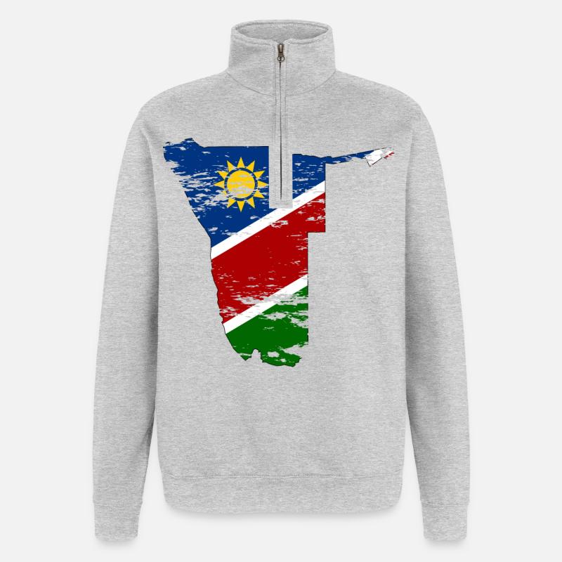 Carte de Namibie utilisée - Sweat à zip 1/4 - gris chiné