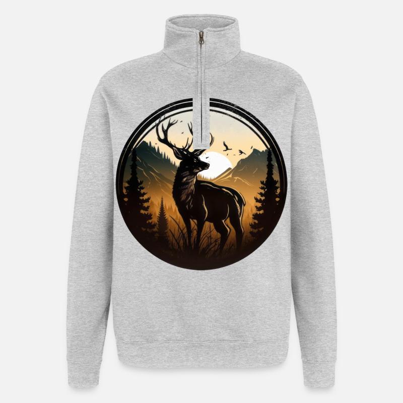 Hirsch im Wald - Quarter-Zip-Sweatshirt - Grau meliert