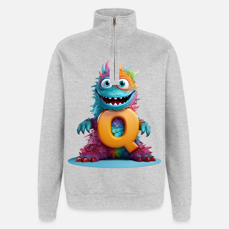 Regenbogenmonster mit Q - Quarter-Zip-Sweatshirt - Grau meliert